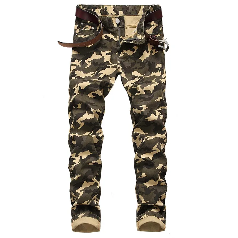 Mcikkny men's модные камуфляжные облегающие джинсовые брюки подходят джинсовые брюки прямого покроя для мужчин в стиле милитари Размер 28-42