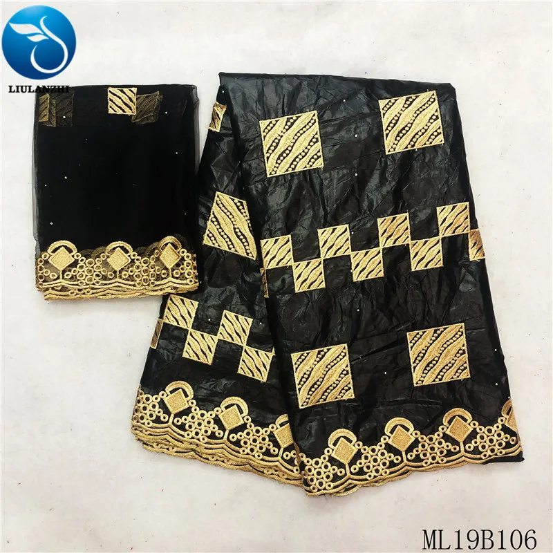 LIULANZHI Базен Африканский ткани черный хлопок riche geterzn с золотой вышивкой Последние Стиль Нигерия Базен кружева ML19B106