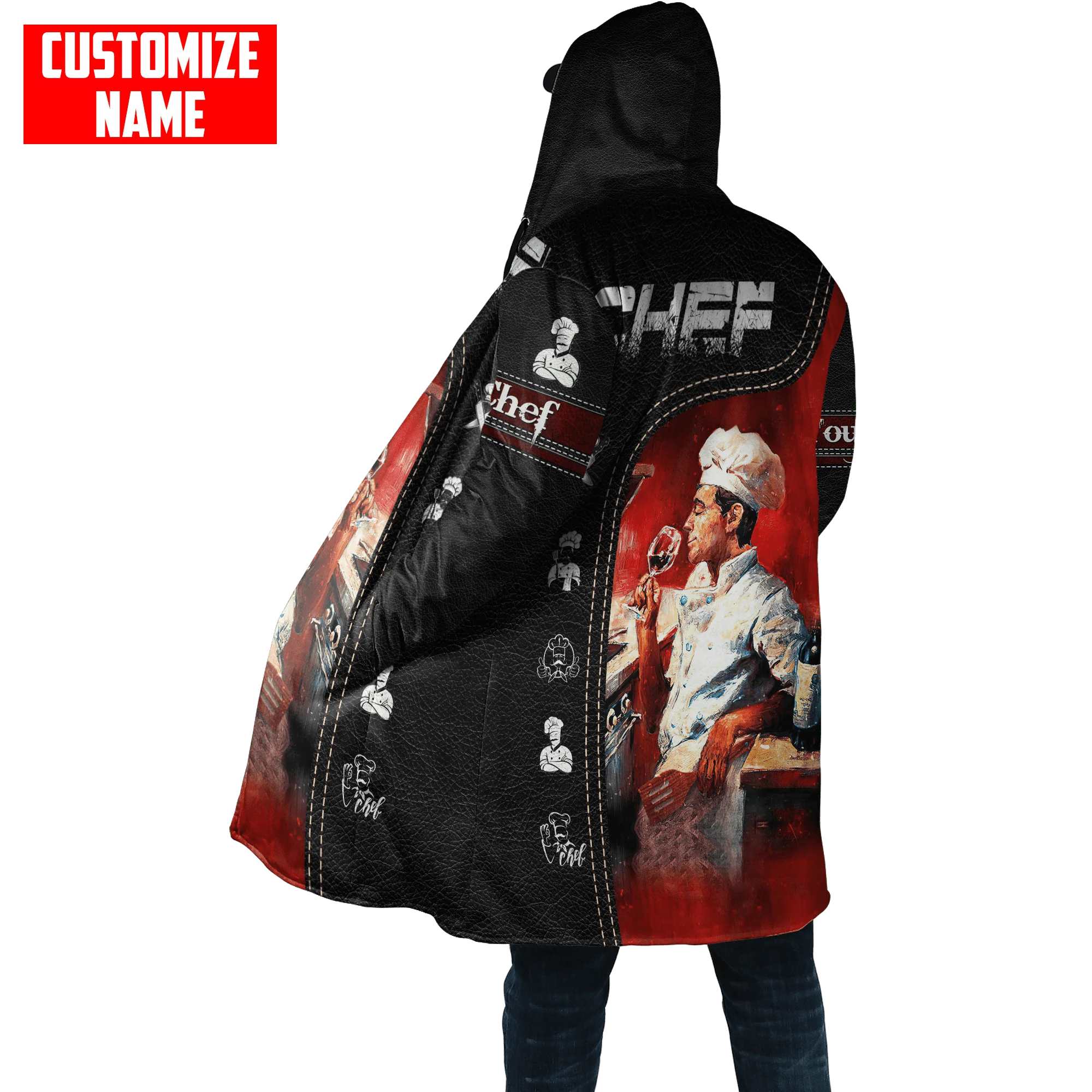 Winter Mode Herren Mantel Benutzerdefinierte Name Reaper Schädel Chef 3D Gedruckt Fleece Mit Kapuze mantel Unisex Casual Dicke Warme Cape mantel PJ-05 – Detail 8