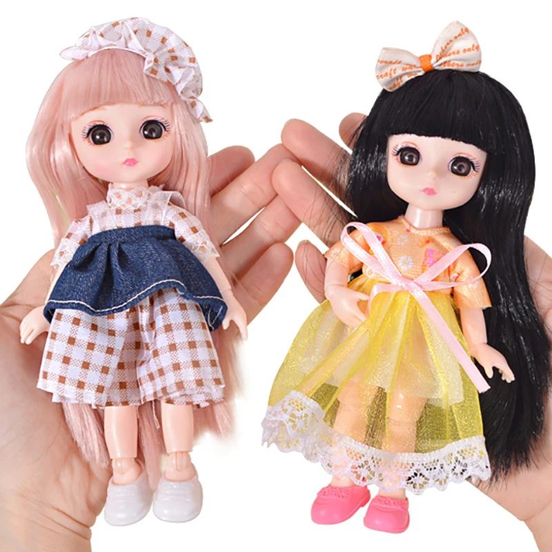 16cm Mini Doll Toys for Girl Children 1/12 BJD Blue Eyes Snow Princess Clothes DIY Dress Up Dolls for Girls Gift