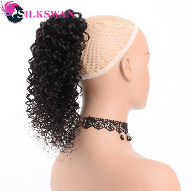 Silkswan Hair human medium ratio remy hair deep wave clip in ponytail extensions natural color adjustable drawstring