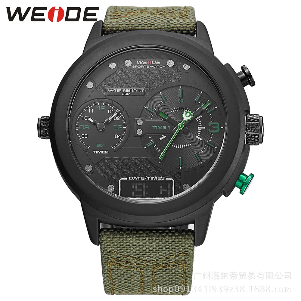 WEIDE Лидирующий бренд 3 часовых пояса дисплей мужские японские кварцевые часы