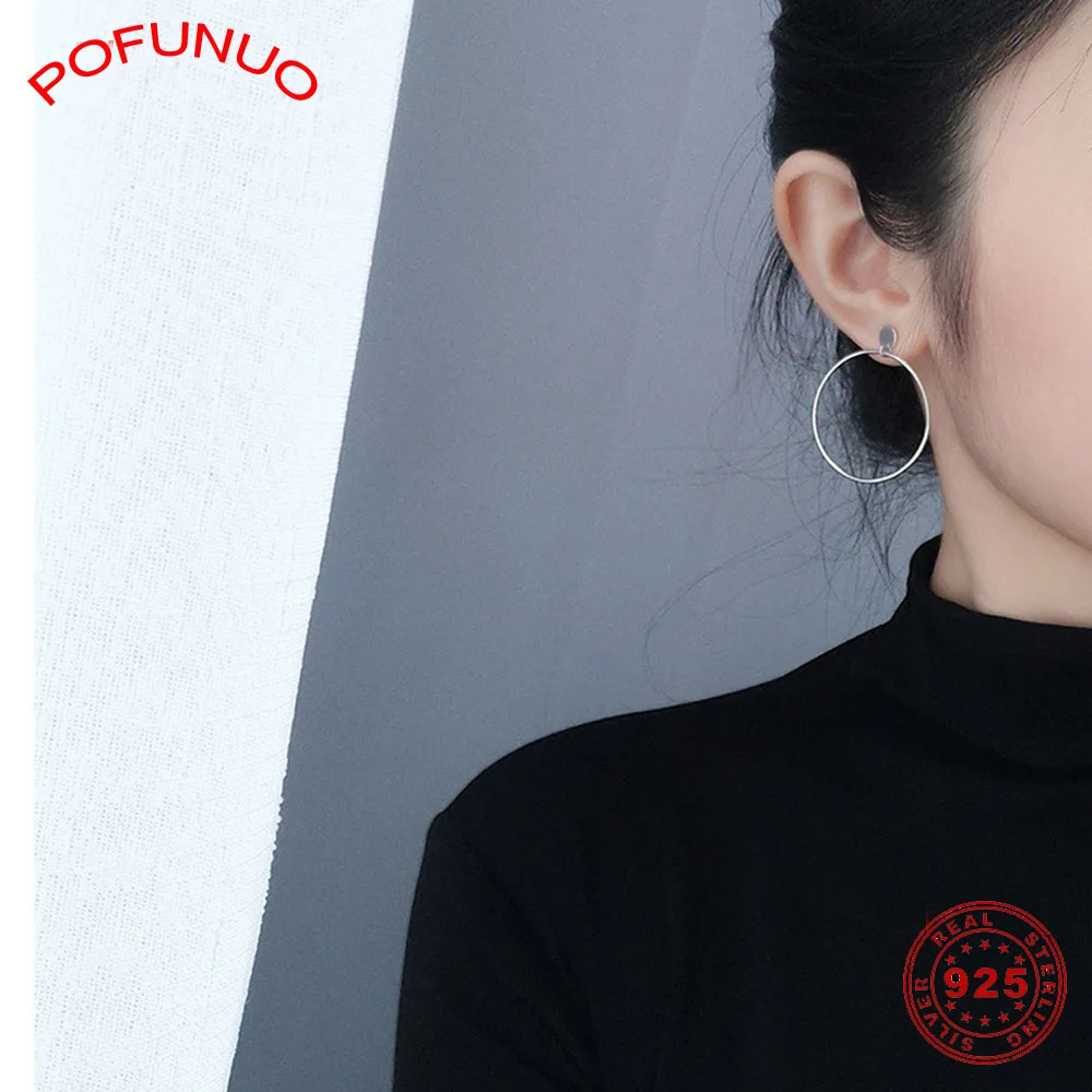 Женские серьги-кольца POFUNUO из стерлингового серебра 925 пробы с большими кругами