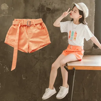 

Girls Shorts for Kids Costume Cargo Pants Children Casual Short Pants 2020 Summer Teen Students Belt Short Pants 12 13 Years