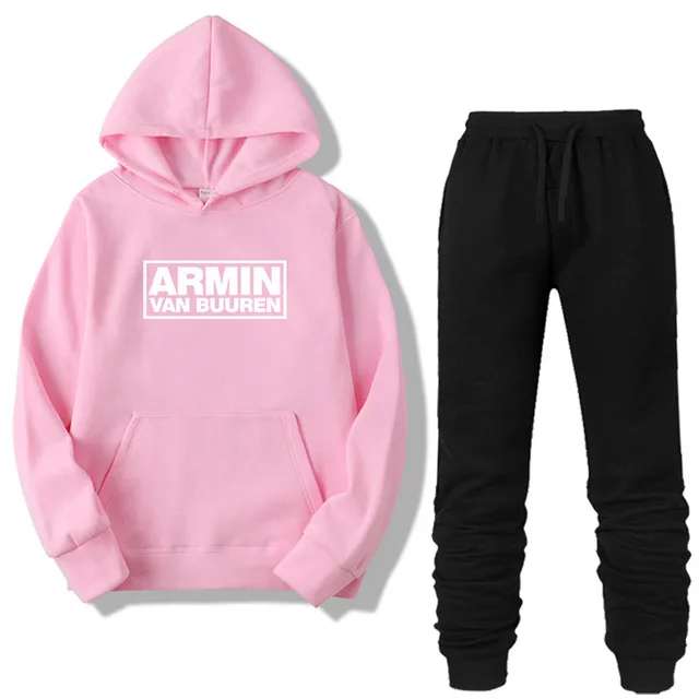 Pink-W Комплект из двух предметов, модный свитер SetARMIN VAN BUUREN, мужской/женский спортивный костюм, осенняя брендовая одежда, толстовки+ штаны, комплекты - Цвет: Pink-W