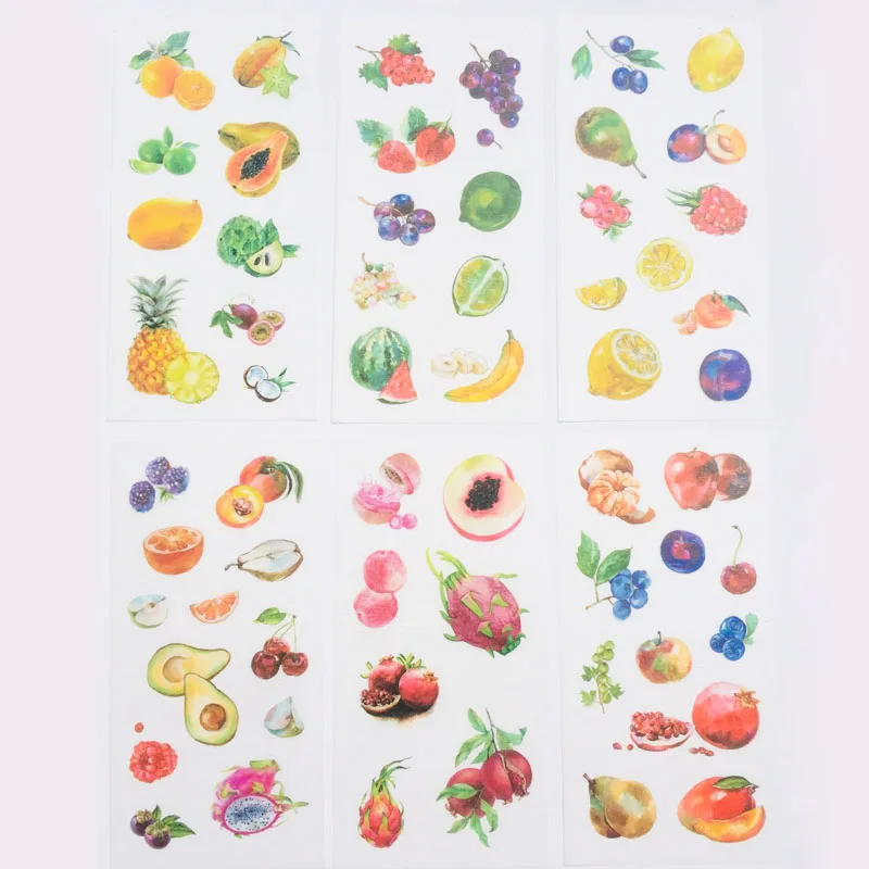 6 Sheets Fresh Colorful Fruits Washi Paper Decorative Stickers Computer Notebook Decor 6 Sheets Fresh Colorful Fruits Washi Paper Decorative Stickers Computer Notebook Decor