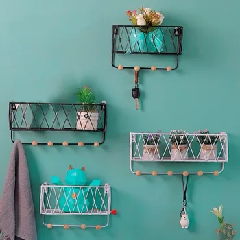 

Nordic Wrought Iron Grid Wall Shelf With Clasp Household Wall-mounted Storage Rack