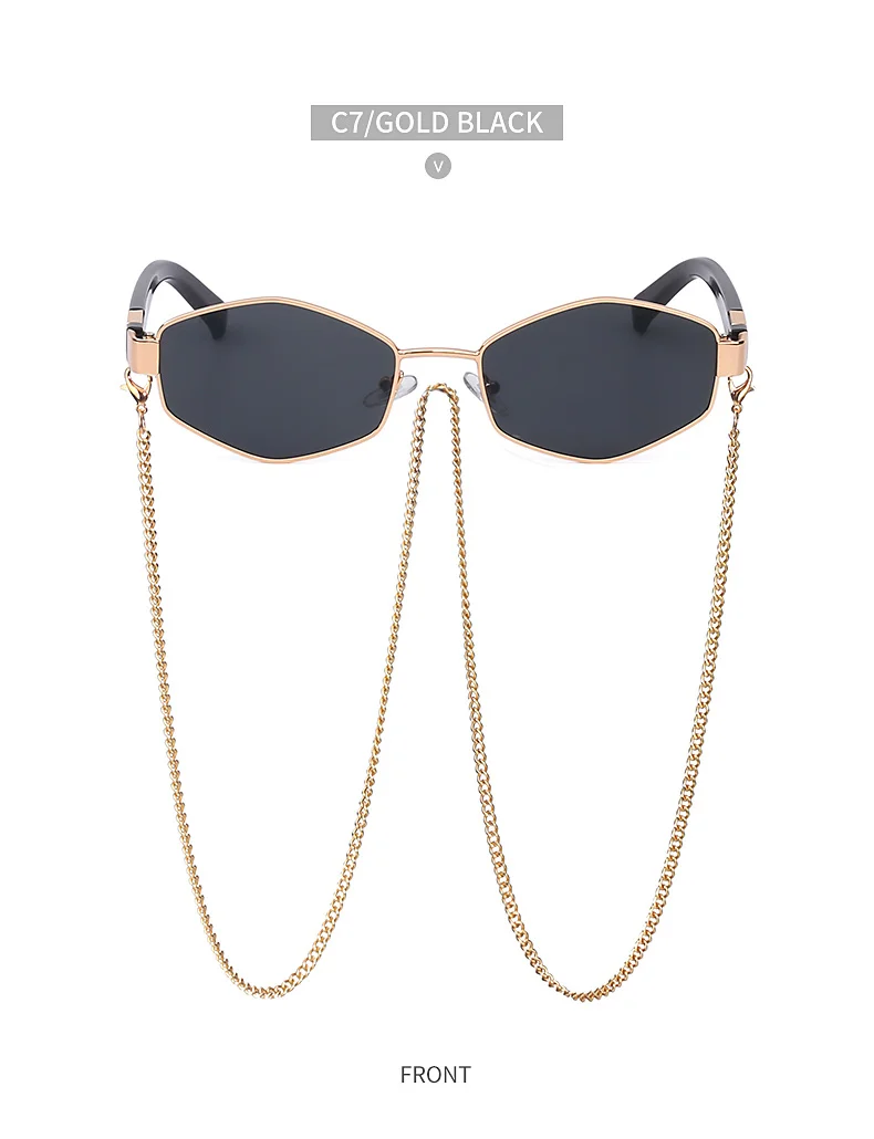 large sunglasses 2021 Trendy Vintage Hexagon With Chain Necklace Sunglasses Small Frame Sun Glasses Luxury Brand Designer Eyewear UV400 Lunettes rectangle sunglasses