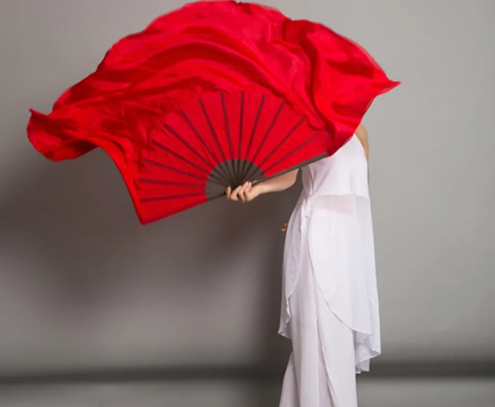 Специальный черный ребро бамбуковый танцевальный веер настоящий Шелковый Танец живота Веер-Вейл полукруг Экстра длинный шоу Pros 2"-34" красный
