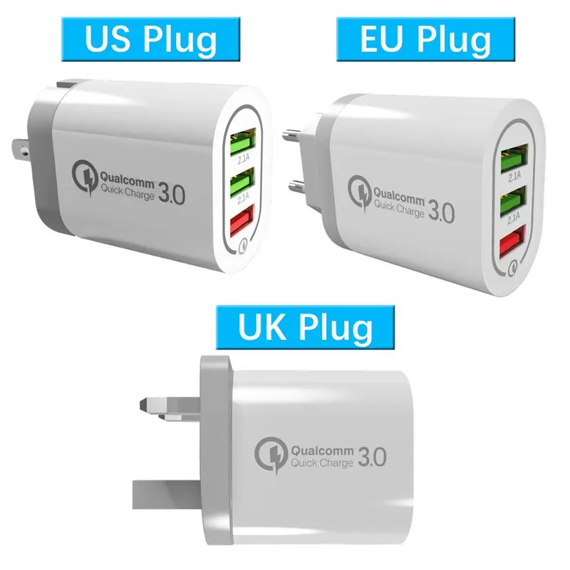 Быстрая зарядка EU US UK Plug QC 3,0 настенное зарядное устройство 5 В/9 В/12 в 18 Вт 3 порта для смартфона Qualcomm QC3.0 Быстрый домашний адаптер переменного тока