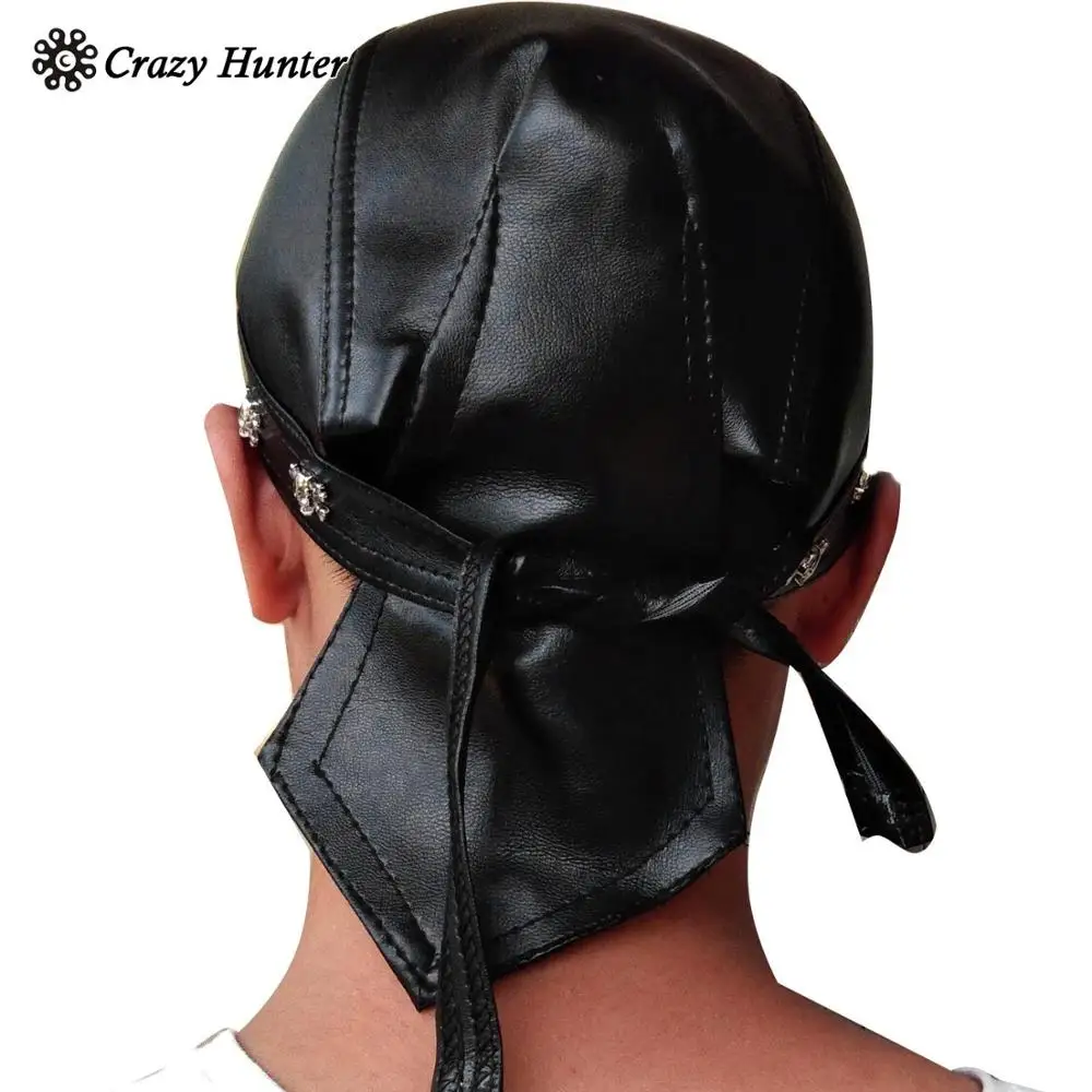 Faux Leather Biker Skull Cap Motorcycle 