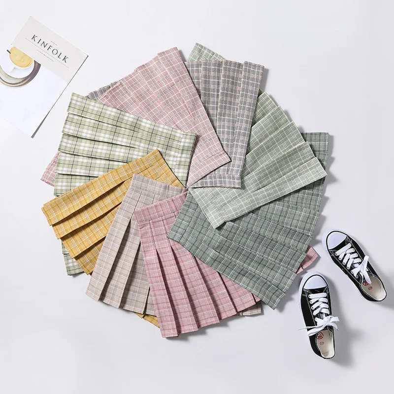 

Pleated Skirt Skirt Women's Summer 2021 New High Waist Student Versatile Lattice A- line Skirt Preppy Style Fall Winter Skirt
