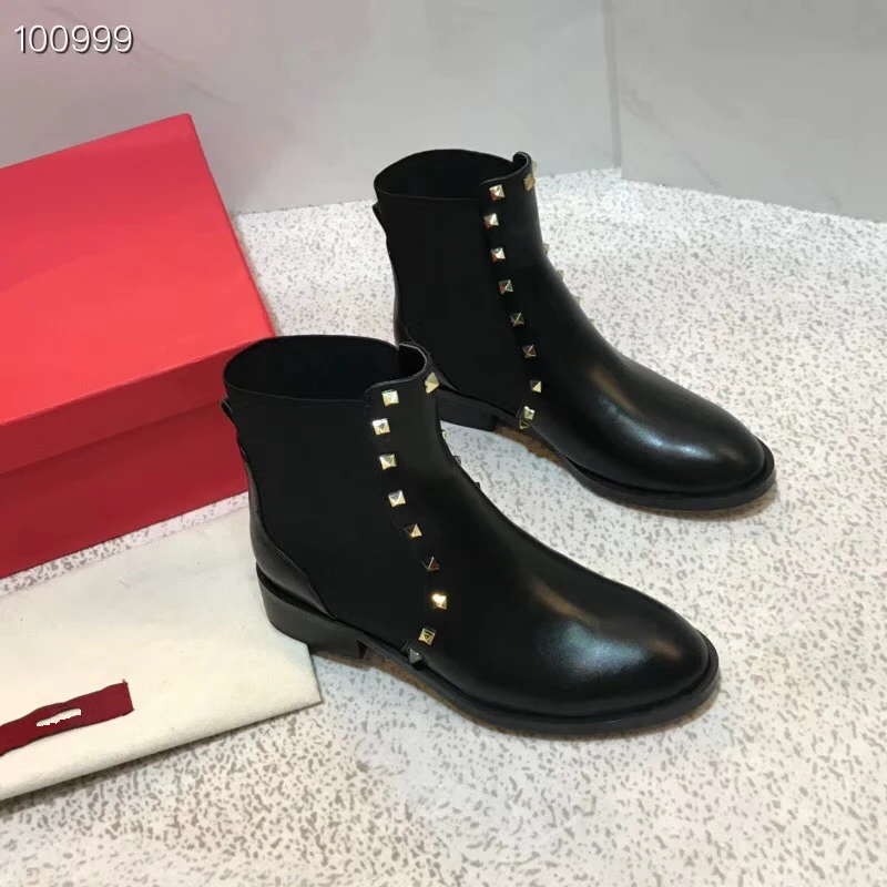 

High quality New style sexy winter woman Genuine leather flat rider Martin rivet boot luxury Designer Short boots size 35-41
