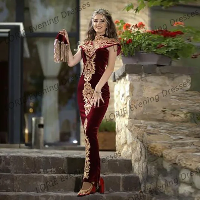 LORIE Burgundy Evening Dress with Detachable Skirt Appliques Caftan Marocain Robe De Reveillon Velvet Women Prom Party Gowns 4