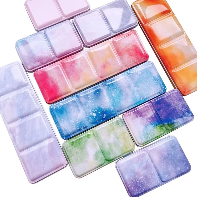 Empty Watercolor Paint Palette Tin Storage Box Color Mixing Iron Paint Tray  with Half/Full Pans For Painting Art Supplies