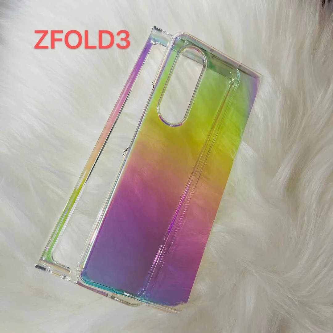 

2 in 1 Shiny Gradient Hard Plastic Plating Mobile Phone Case For SAMSUNG Galaxy Z Flip3 Fold3 Glossy Colorful Clear Armor Cover