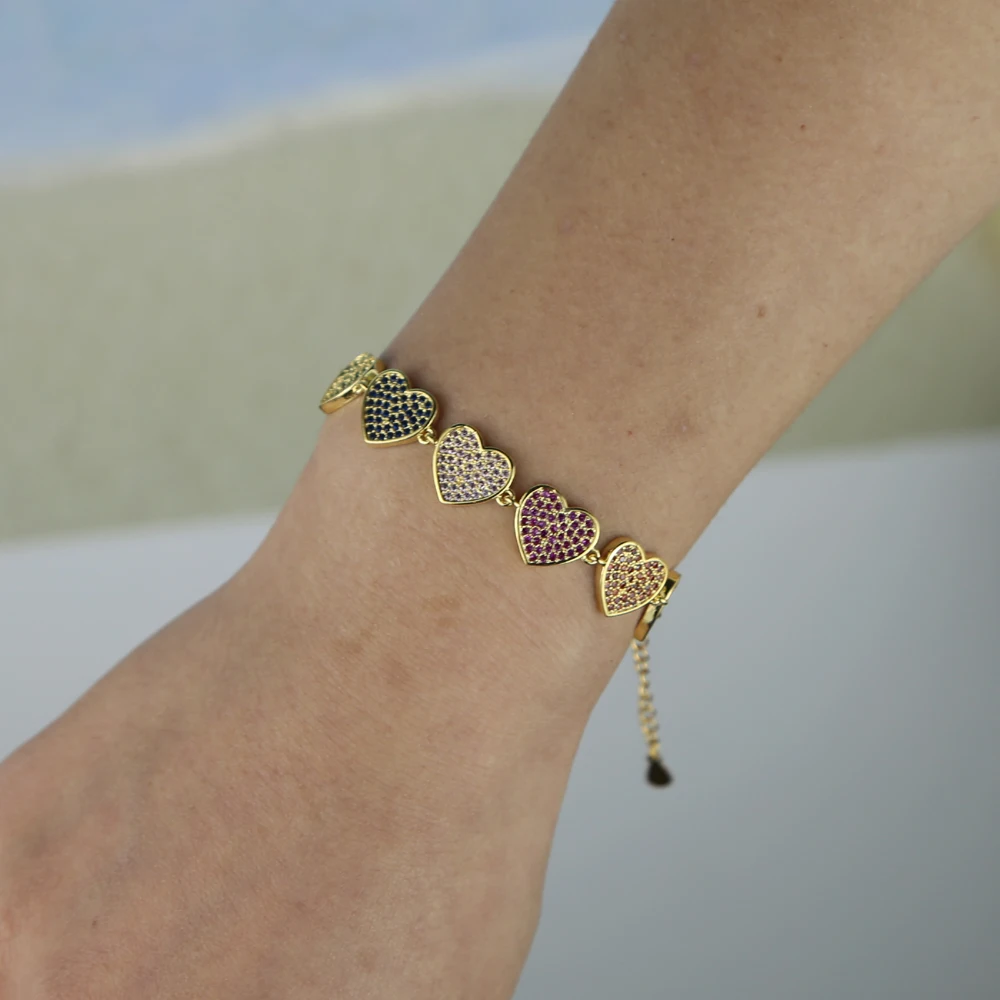 Новинка, модное женское ожерелье в виде милого сердца с разноцветными радужными фианитами, многослойное сердце, золотистые и Серебристые подвески, ювелирные изделия на День святого Валентина - Окраска металла: bracelet