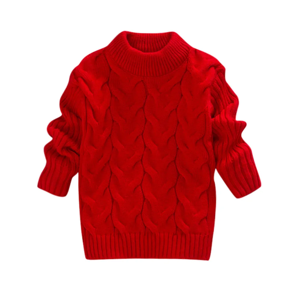 Свитер для малышей; топы для детей; теплый свитер с рождественским оленем для девочек; вязаная футболка с длинными рукавами; теплая однотонная одежда с оборками - Цвет: Red B