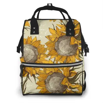 

Mummy Maternity Nappy Bag Vintage Sunflowers Illustration Large Capacity Nappy Bag Travel Backpack Nursing Bag for Baby Care