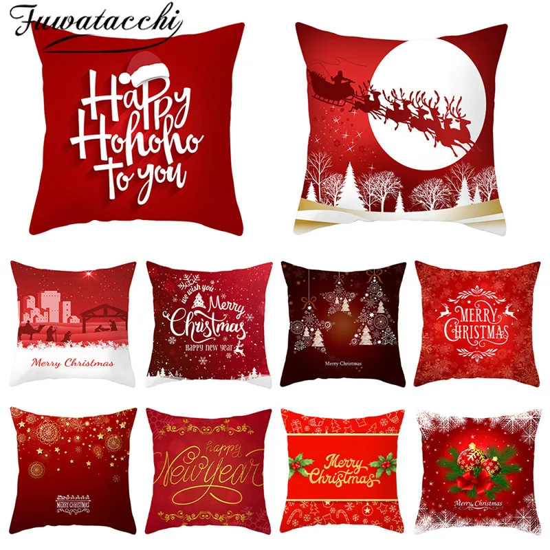 

Fuwatacchi New Year Red Cushion Cover Christmas Gift Decorative Pillow Covers for Home Sofa Polyester Throw Pillowcases 45*45cm