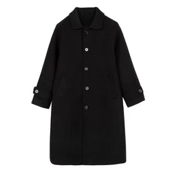 Casaco de lã preto feminino meados de comprimento 2021 inverno novo coreano estilo preppy retro versátil espessado hepburn popular casaco de lã