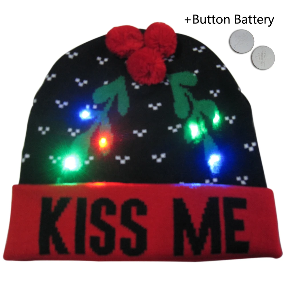 Рождественские шапки, вязаный свитер, светодиодный светильник, вязаная шапка, рождественские украшения для дома, шапка Санты, лося, светильник, вязаная шапка, подарок для детей