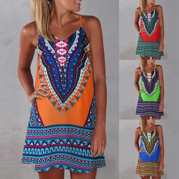 

Womens Summer Print Color Block Sleeveless Dress A-line Maxi Mini Sundress　 2020 Dresses For Lady Платье