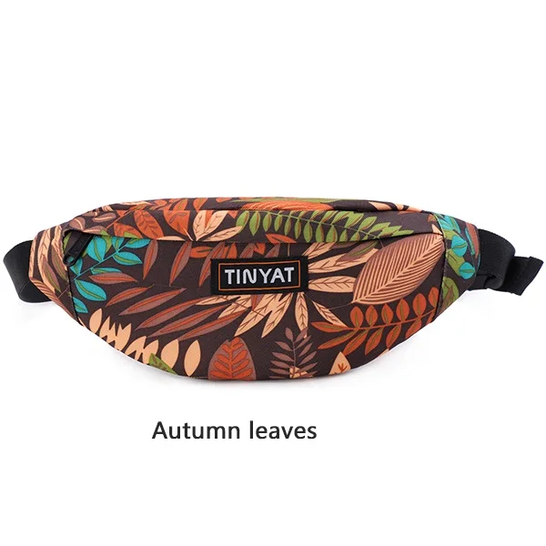 yellow belt pouch Холщовая поясная сумка-унисекс TINYAT, повседневная сумка на пояс с принтом «Листик», сумка-бананка для путешествий - Цвет: yellow belt pouch