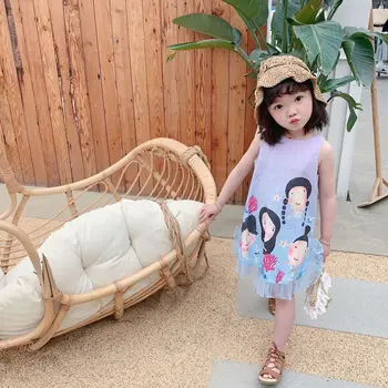 

2020 Summer girls dresses sleeveless cute family character pattern design girls dresses