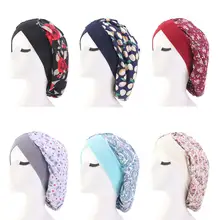 Женская модная индийская шапочка с цветочным принтом, ночная шапка для сна, химиотерапия шляпа от выпадения волос, головной убор, широкая полоса, сутулящая шапка, головной убор