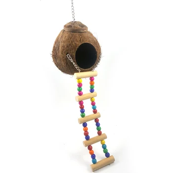 

Natural Coconut Shell Bird Nest House Hut Cage With Hanging Lanyard Feeder Pet Parrot Finches Sparrows Parakeet Bird Supplies