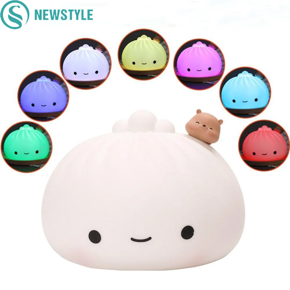 Cute Colorful LED Night Light Bun Bear Pig Cartoon Bedroom Bedside Soft Lamp Christmas Kid Toy Gift Holiday Home Decoration | Лампы и
