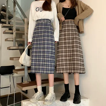 

Autumn 2020 New Women's Retro Plaid Skirt Bag Hip Skirt Korean-Style High Waist Slimming One-Step Medium-Length Skirt
