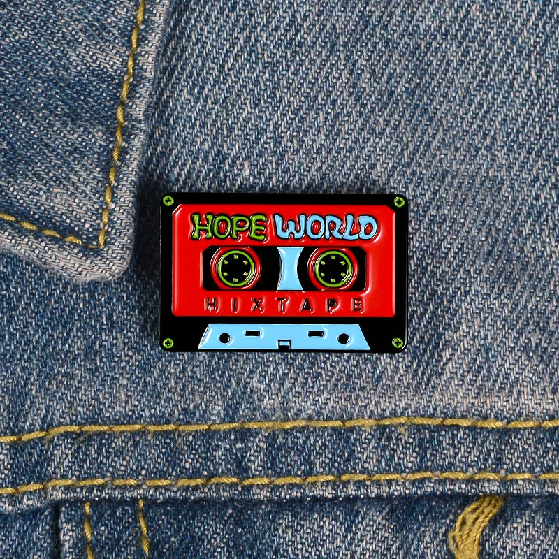 

Hope World Enamel Pin Red Hix Tape Badge Brooch Denim Clothes Fashion Music Jewelry Gift for Friends Music Lover