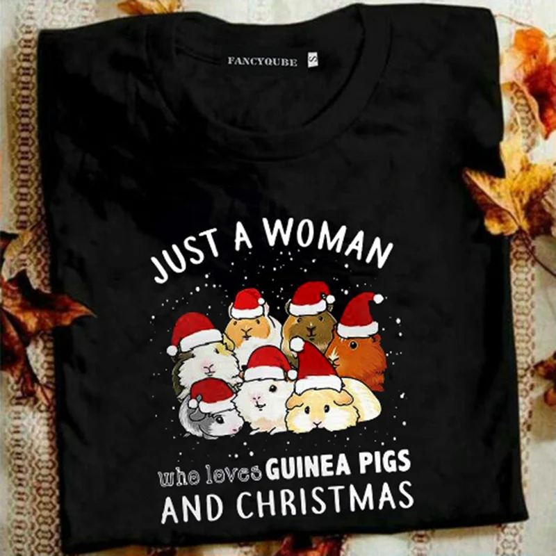Camiseta femenina, женские рубашки с коротким рукавом и круглым вырезом, рождественские футболки, просто женщины, которые любят морских свинок и Рождество