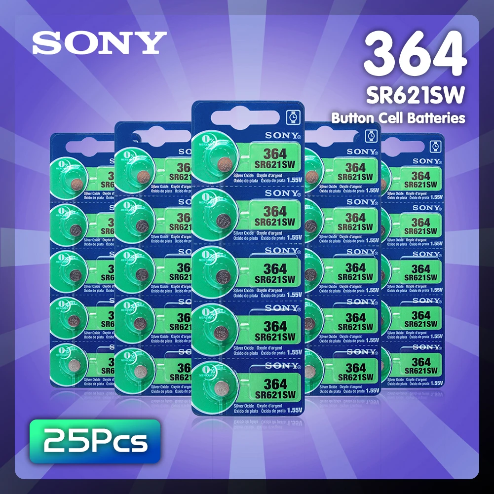 25 шт./лот для SONY длительный AG1 364 LR621 164 531 SR60 SR621SW 1 55 V часы батарея Кнопка монета 100%