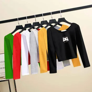 

L Navel Long-sleeved T-shirt Women's Korean-style Tight-Fitting Leaking