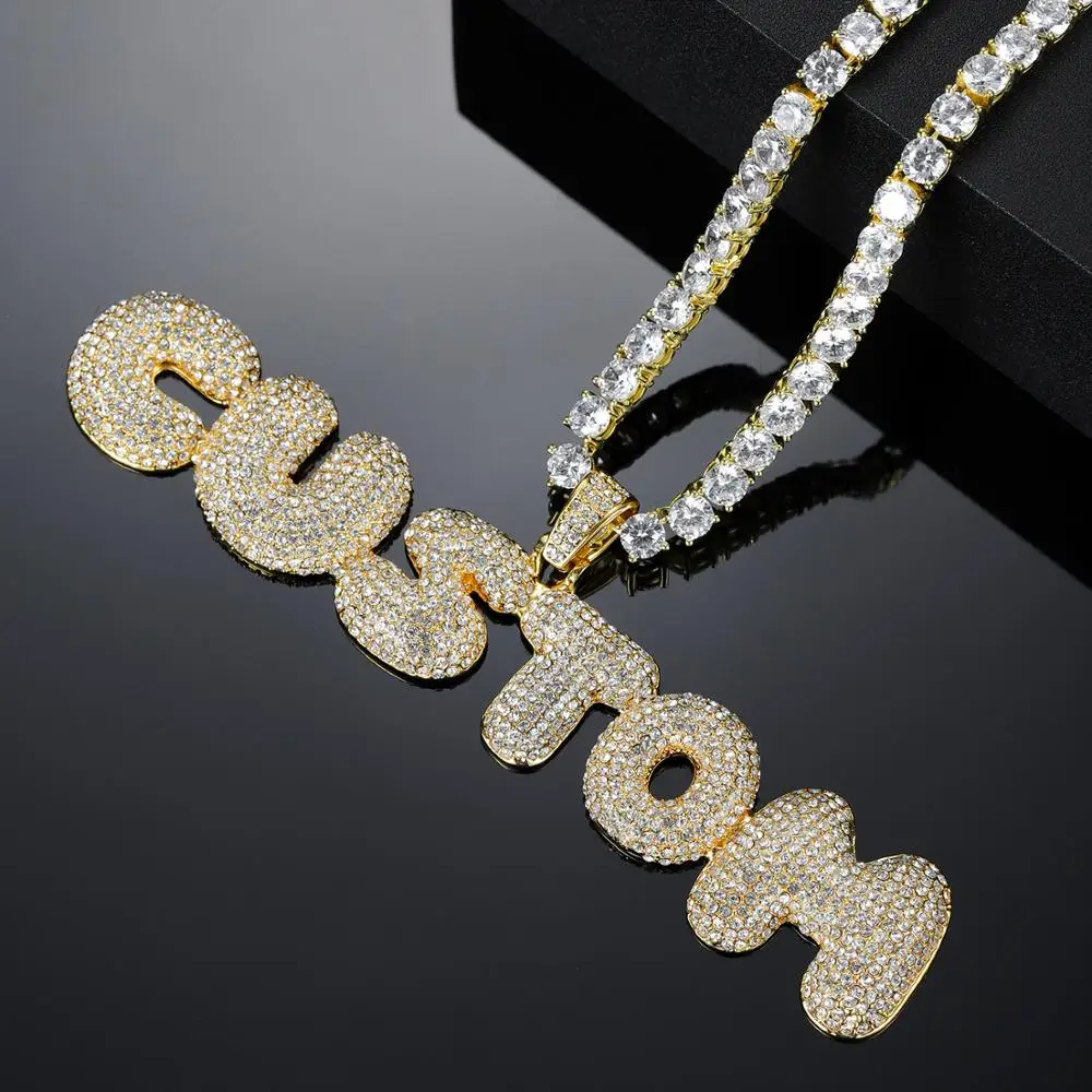 

Custom Name Iced Out Tennis Chain Letters Pendants Necklaces Mens Charms Crystal Pendant Necklace For Men Hip Hop Jewelry Gift