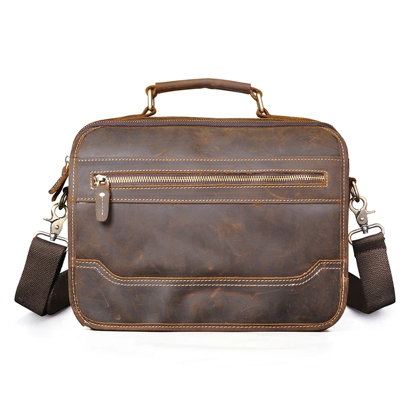 Hot Sale Crazy Horse Leather Design College Shoulder Messenger Cross-body bag For Men Male Mochila Satchel School Tote bag 648