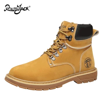 

Hot Winter Hiking Boots Men Genuine Leather Men Martin Boots Handmade Waterproof Working Ankle Yellow Boots Top Men Boots