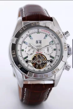 

Brand New Men Automatic Mechanical Brown Leather Tourbillion Daydate White Dial Stainless Steel Sport Watches Calendar Certife