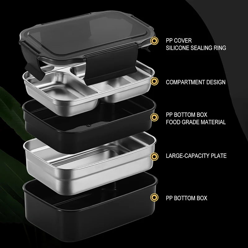 Детский школьный Ланч бокс из нержавеющей стали с 2 мя отделениями|Коробки для