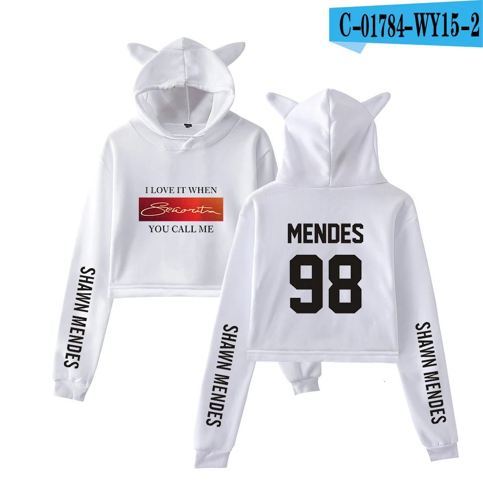 Худи с кошачьими ушами Senorita Camila Cabello Cool Shawn Mendes, укороченный топ с принтом, Женская толстовка с милым логотипом, модные сексуальные толстовки - Цвет: Picture color
