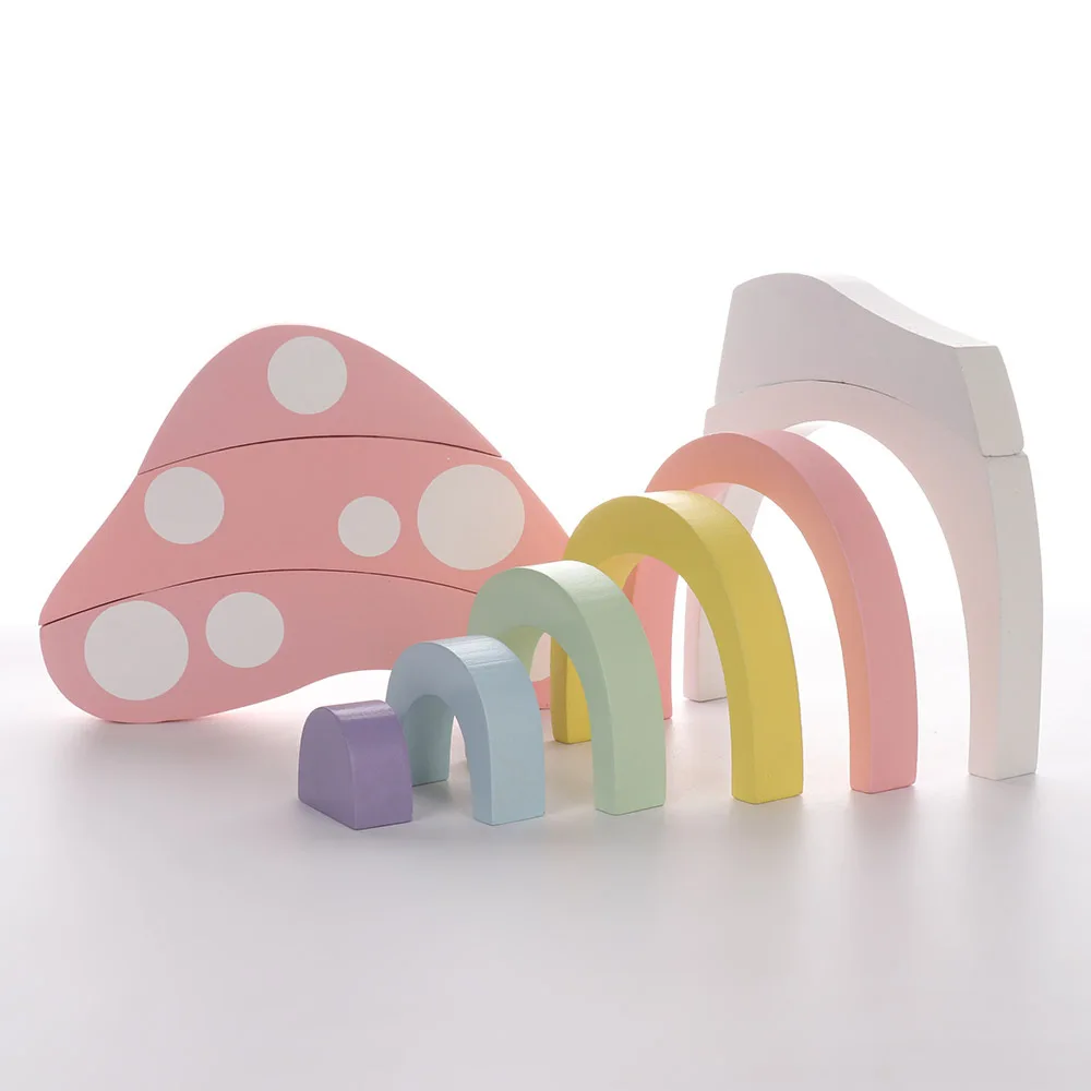 

Wooden Block Mushroom Rainbow Children Building Blocks Toys Baby Early Learning Educational Kids Model Building Toy