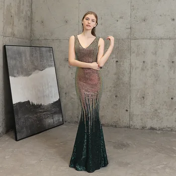 

fashion V-neck Sequined Sparkling Evening dresses Sexy mermaid Evening gowns elegant party evening dress