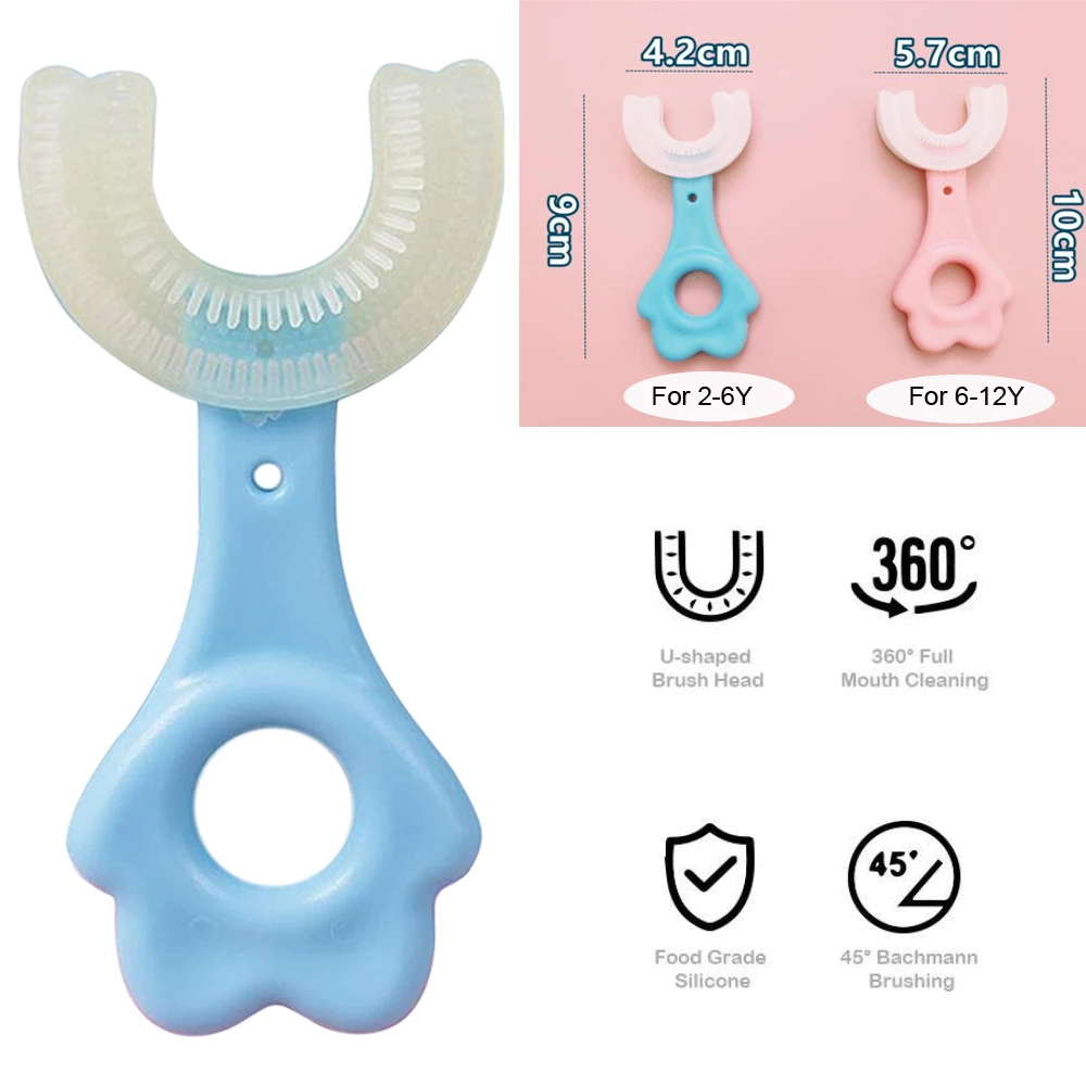 Kids Toothbrush U-Shape 360 Degree Infant Teether Baby Toothbrush Children Silicone Brush For Toddlers Oral Care Cleaning