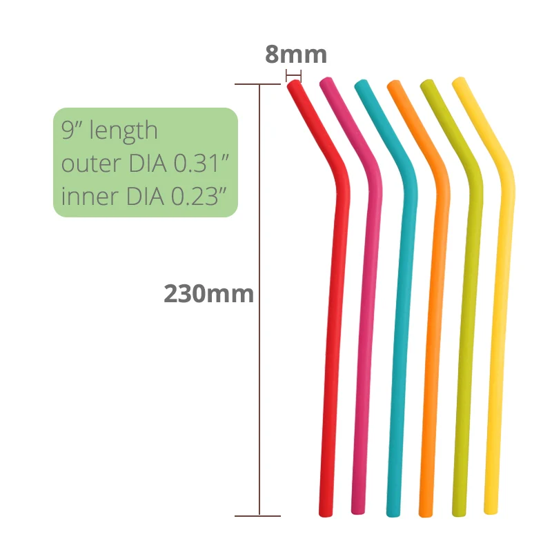 Reusable silicone drinking straws, big size flexible straws – 6 pieces(colours may vary)