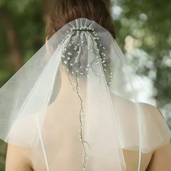 

Elegant Crystal Ornament Bridal Short Veil Soft Tull Wedding Veil Luxury Wedding Accessories