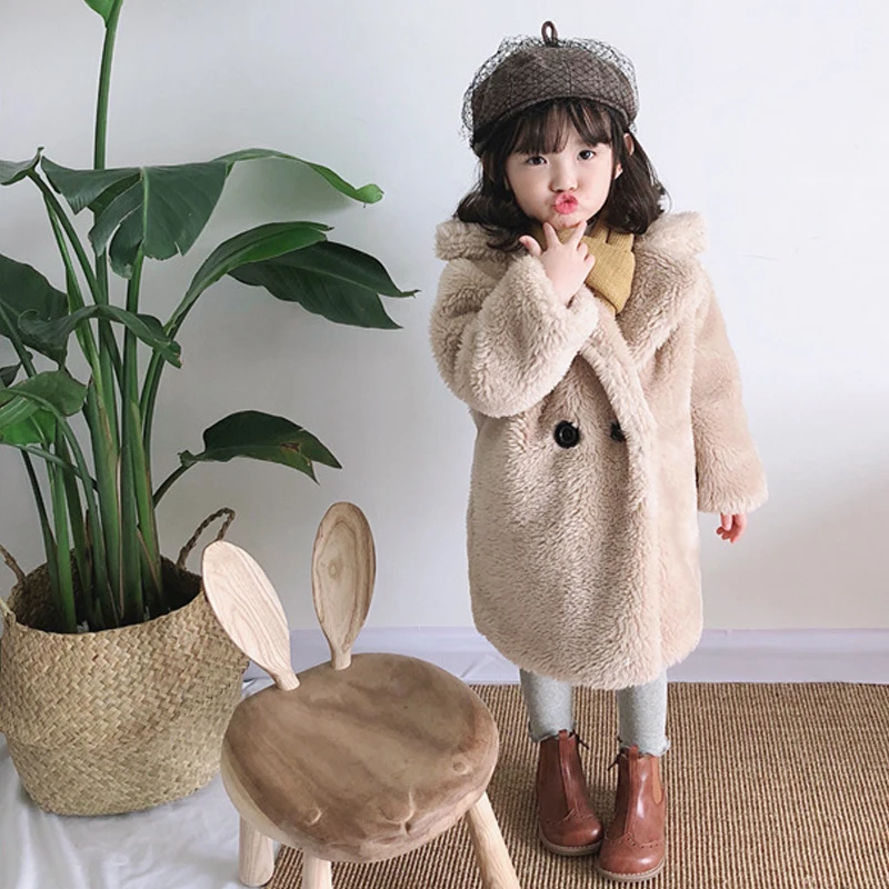 low cost  2-12 Years Children Faux Fur Coat Baby turndown collar Thicken Warm Jacket Girls Long Overcoat Wint