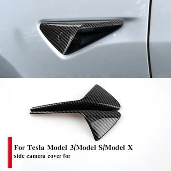 

For Tesla Model 3 S X Carbon Fiber Side Camera protection cover leaf plate side label modification accessories 2pcs 2019 2020 18